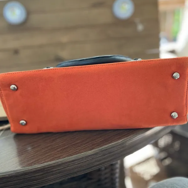 New Mod Sway women's handbag suede leather upper lining fabric strap orange - Image 8