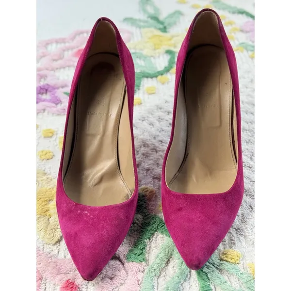 J.Crew Magenta Pink Suede Pointed Toe Stiletto Pumps Made in Italy Size‎ 8.5 - Image 6
