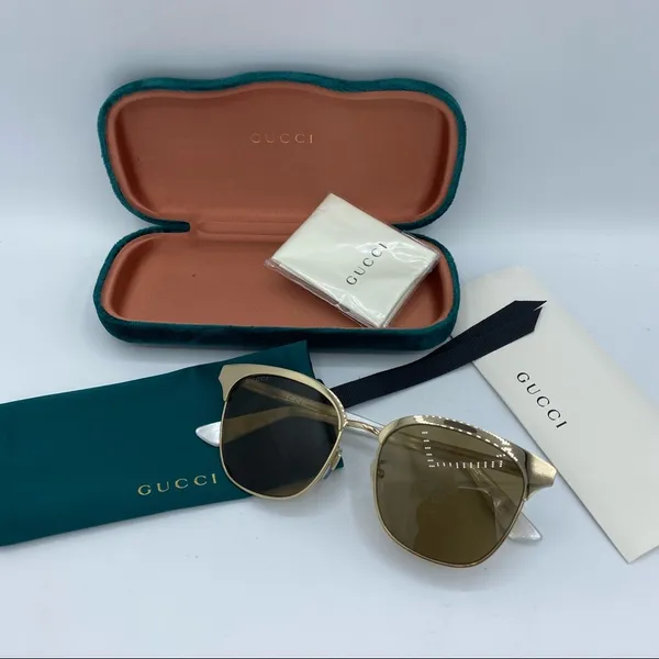 GUCCI Endura Gold 55mm Clubmaster Cat Eye Sunglasses NEW - Image 13