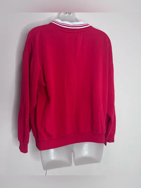 Vintage Red Crewneck Sweater Teddy Bear White Polo Collar size large - Image 3