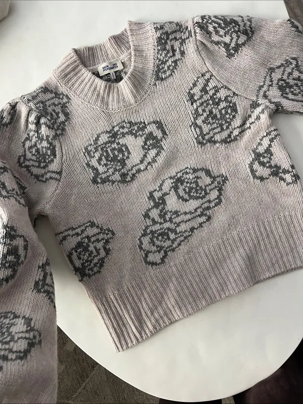 Baum und Pferdgarten ‘Cherika’ Wool Knit Rose Print Chunky Sweater S Gray - Image 3