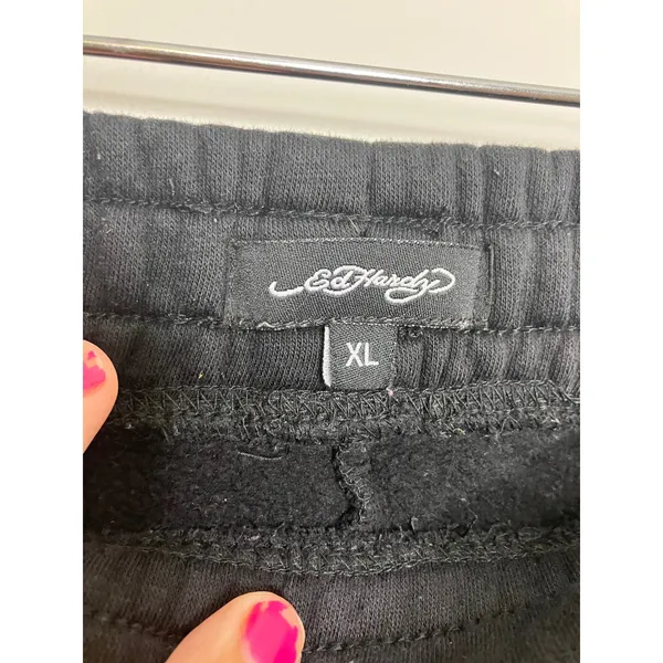 Ed Hardy Sweatpants Womens XL Black Excellent True Death Eagle Glitter Logo - Image 4