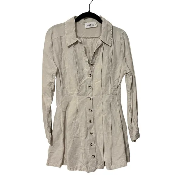 Sovere Linen Cotton Cream Pleated Mini Dress Size Small US 4 AUS 8 - Image 2