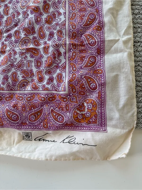 Anne Klein Pink and Orange Paisley Cotton Bandana Scarf - Image 4