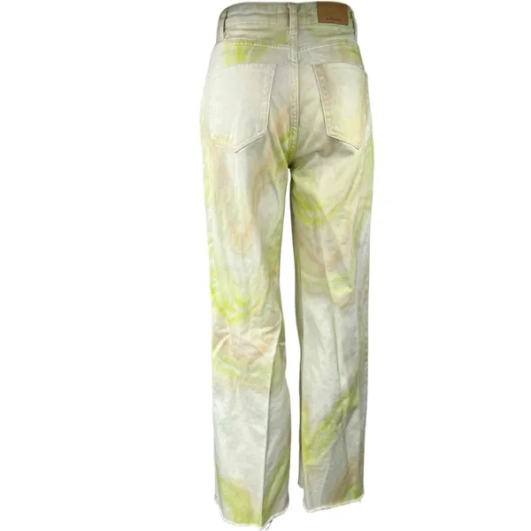 Stradivarius Women's Yellow White Tie Dye High Rise Wide Leg Denim Jeans Size 4 - Image 3