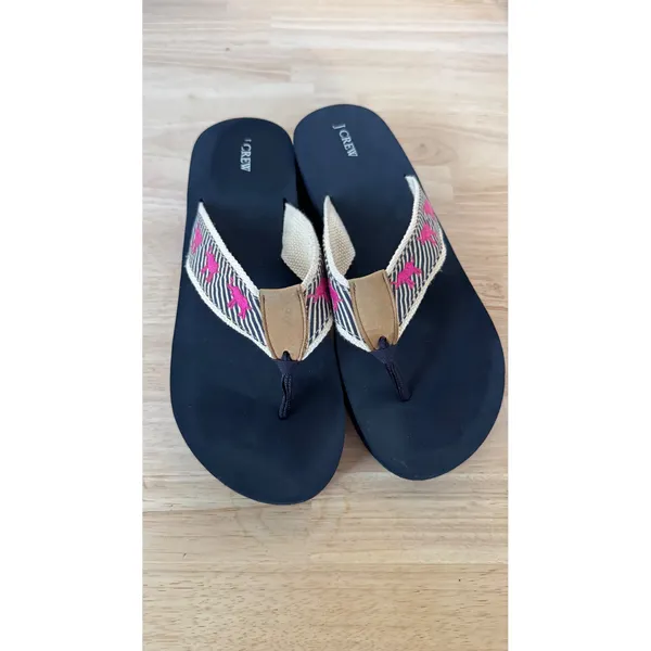 J.Crew Navy Pink Lobster Striped Platform Flip Flop Sandals Women - Image 3