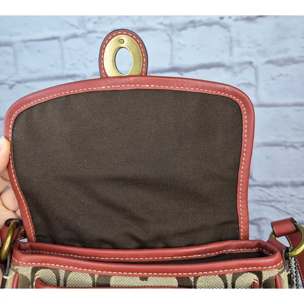 Vintage Coach 10566 Cricket Signature Flap Turnlock Crossbody Red Leather Y2K - Image 9