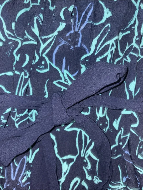 Maeve Navy Dress with Teal Bunny Print and Self-Tie Waist - Image 3