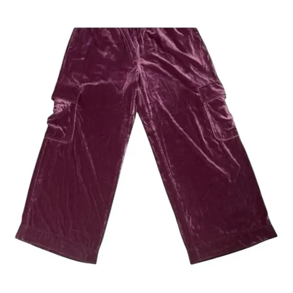 Women Purple Velvet Pants Size L Wide Leg Elastic Waist Lounge Pull-on - Image 5