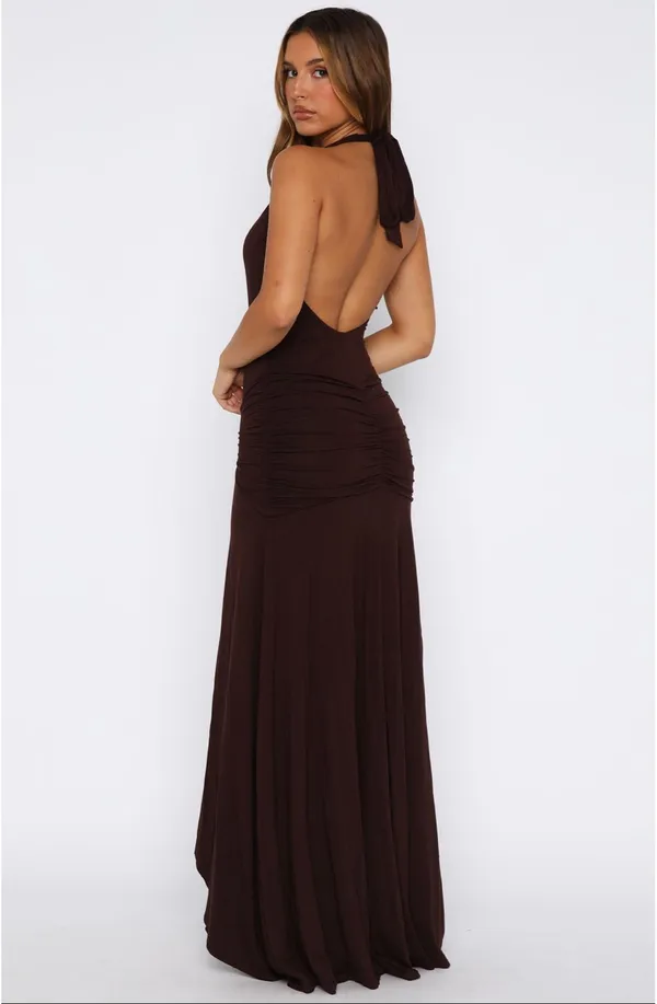 White Fox Grande Dame Maxi Dress Chocolate - Image 3