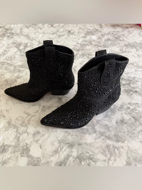 Jessica Simpson Black Crystal Western Ankle Boots - Image 6