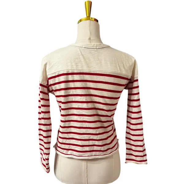 Rag & Bone Red & White Breton Stripe Long Sleeve Cotton Tee XS Crew Neck Classic - Image 2