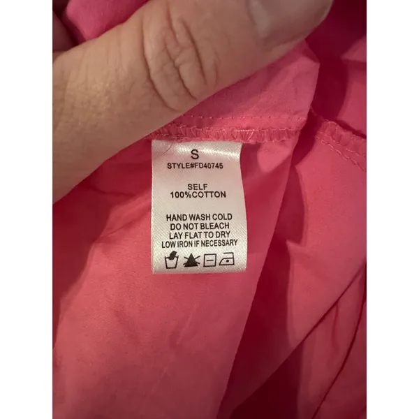 BURU Pink Cotton Puff Sleeve Tiered‎ Square Neck Midi Dress Size S Preppy - Image 7