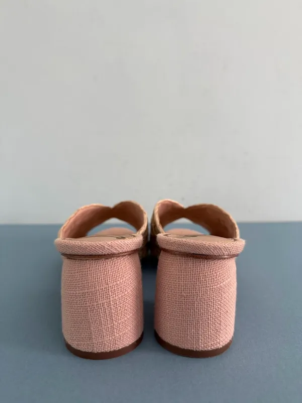 Sam‎ Edelman Sareen Seashell Pink Woven Raffia Block Heel Mule Sandals - Image 7