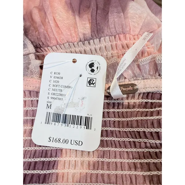 NWT Free People Tessa Smocked Assymetrical Ruched Midi Dress Pink‎ Floral M - Image 6