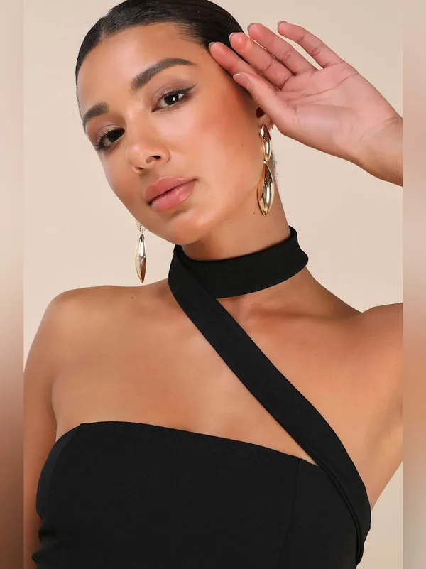 Lulus Seraphina Black Asymmetrical Column Maxi Dress NWT Small $89 - Image 3