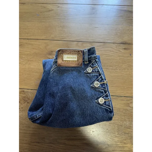 Vintage 90’s Lawman Western Slim Fit Straight‎ Leg Dark Blue Denim Jeans Size 1 - Image 16