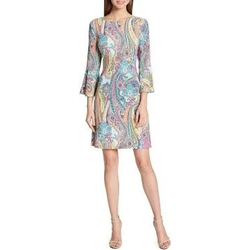 Tommy Hilfiger Dress 2 Multi Paisley Bell Sleeve Sheath Boho Modern Classic - Image 3