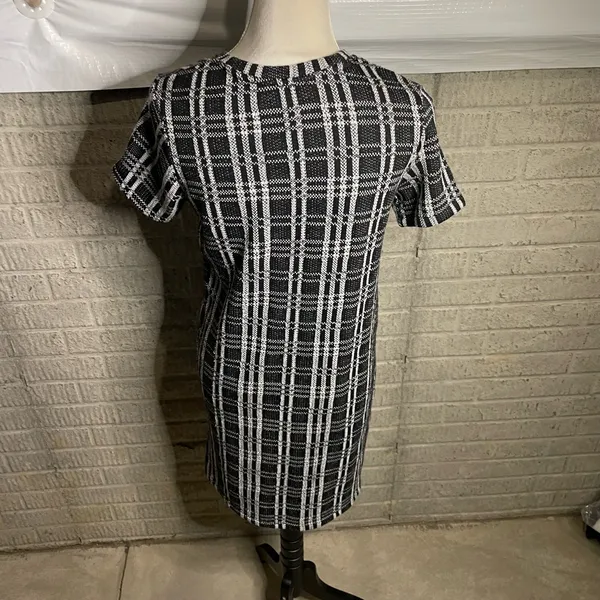 Zara Trafaluc Womens Black White Plaid Jacquard Check‎ Shift Dress Size Medium - Image 3
