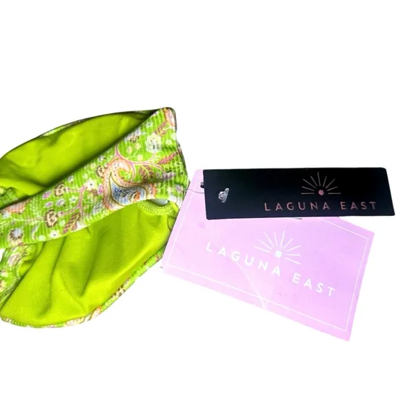 Ribbed Paisley Bandeau Bikini Side Tie Cheeky Small Neon Lime Green Bathing Suit - Image 7
