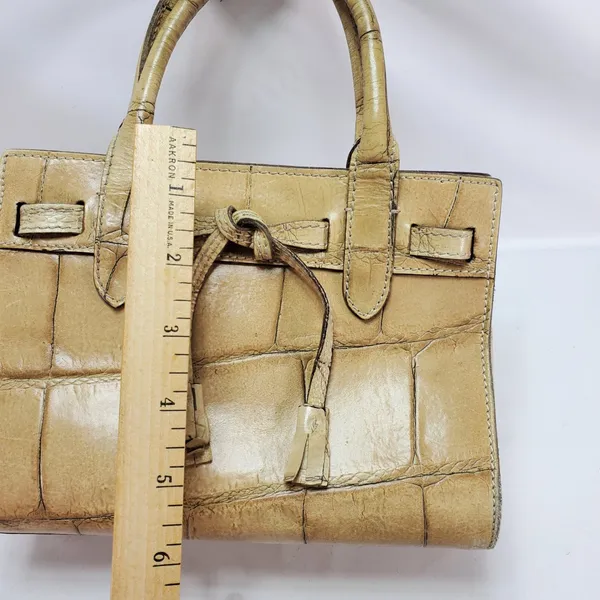 Dooney & Bourke Satchel Beige Croc Embossed Leather Tassel‎ Made in Italy Small - Image 7