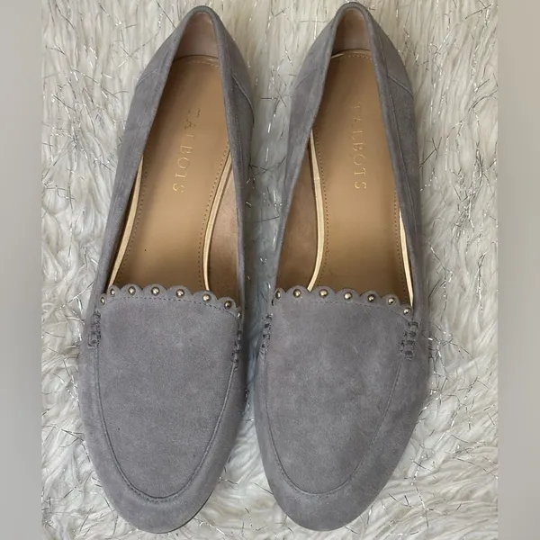 Talbots Gray Women’s Ryan Scaloop Flats Suede Loafers with Stud Detail Size 9M - Image 2