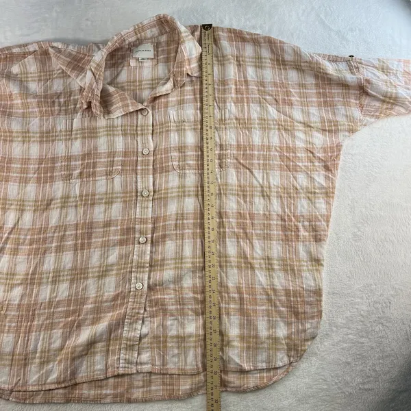 American Eagle Sz L Shirt Oversized Linen Plaid Button Up Boho Relaxed Fit Top - Image 16