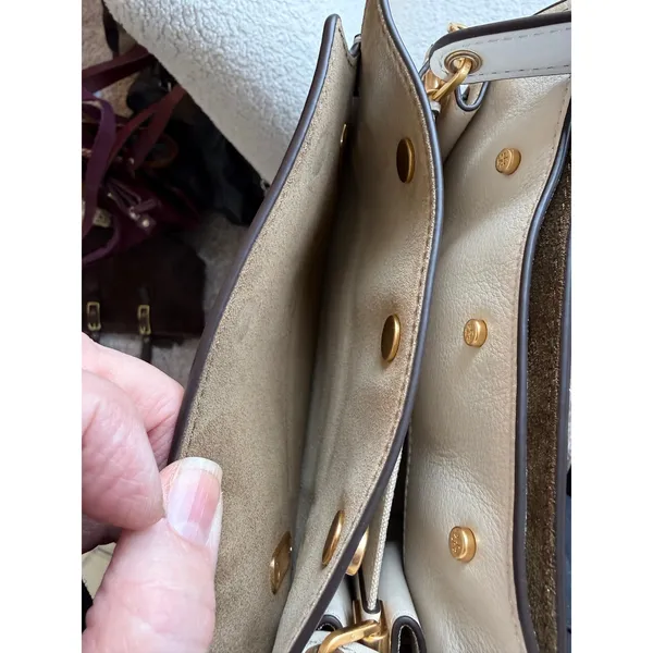 Tory Burch Petite Lee Radziwill Double Suede Leather Crossbody Bag Cream Women - Image 10