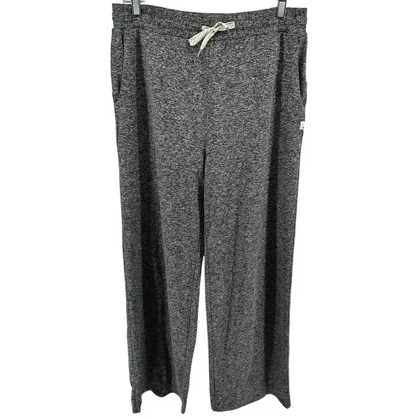 Vuori Pants Halo Essential Wide Leg DreamKnit Pockets Mid Rise Heather Grey L - Image 2
