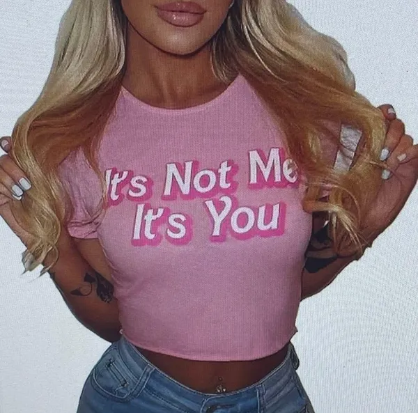 Pink “It’s Not Me It’s You” crop top, size S Barbiecore boho Y2K western beach - Image 4