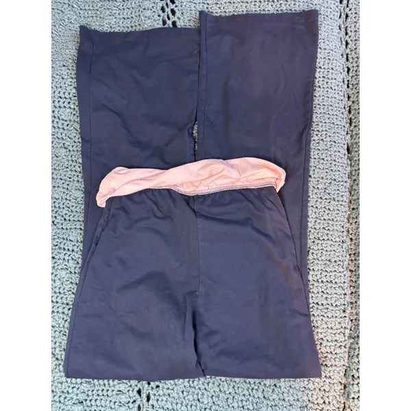 Navy Blue Pink Fold Over Waistband Flare Yoga Pants Small Style 84809J - Image 3