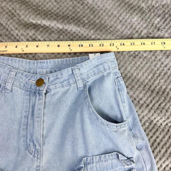 Women's Cargo Jeans Small Light Wash Blue Y2K Wide Leg Multi Pocket Utility - Image 7