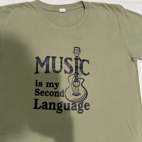 Music Is My Second Language Graphic‎ T-Shirt Olive Green Cotton XL Short Sleeve - Image 4