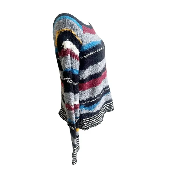 Free People Sweater Womens M Multi Striped Montmartre Knit Boat Neck Winter Wear - Image 3