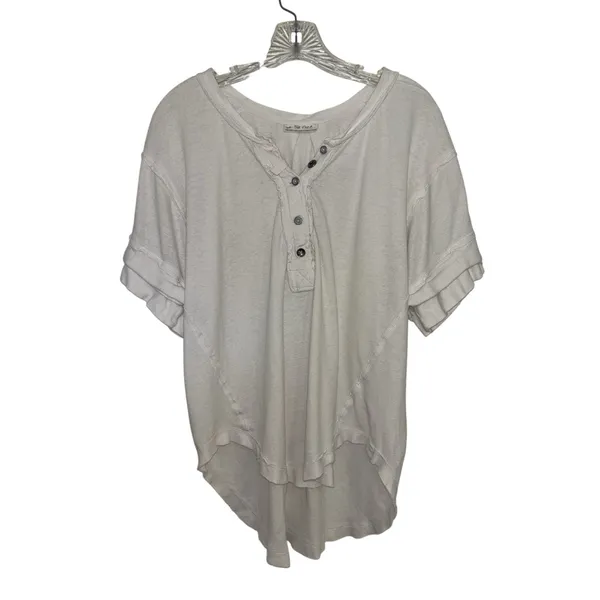 Free People We the Free White Heritage Henley Top Linen Cotton Oversized XS Boho - Image 2