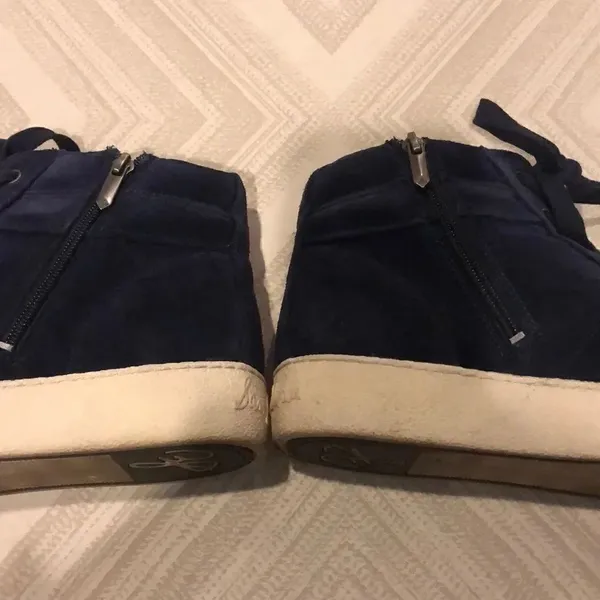 Sam Edelman Navy Blue Suede High Top Sneakers Side Zipper Size 8.5 - Image 4