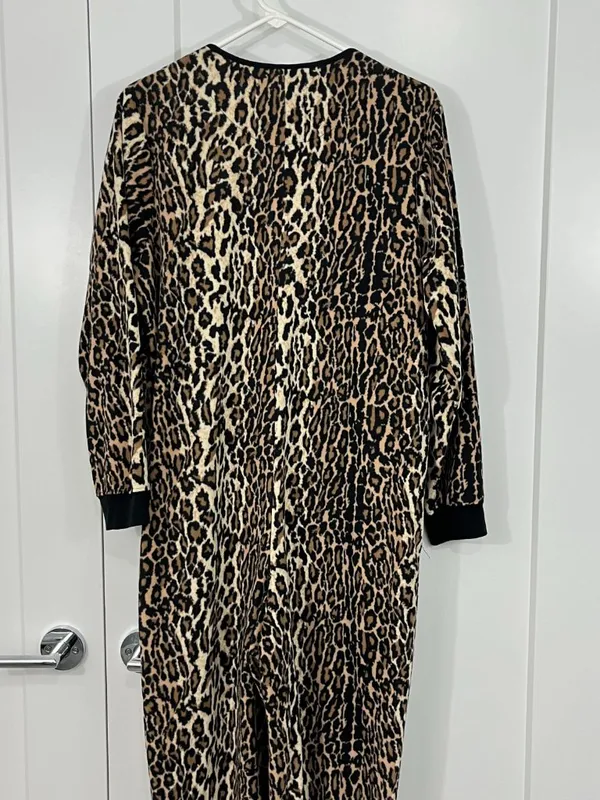 Nick and Nora Medium Brown, Black Animal Print Footed Onesie Pajamas - Image 6