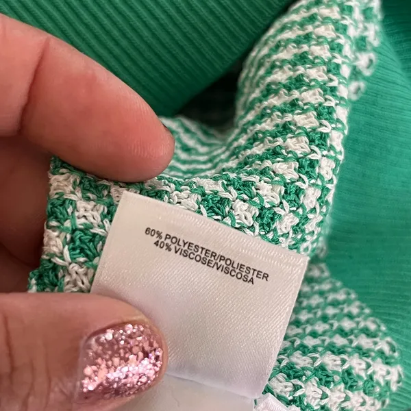 Anne Klein Green White Knit Crewneck Short‎ Sleeve Sweater Size Medium - Image 6