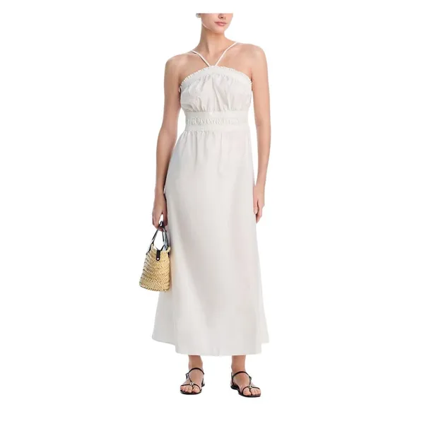 Aqua Womens Cotton Smocked Sleeveless Dress AQ08-01 White S - Image 6