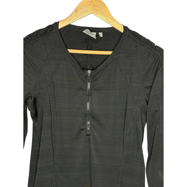 Athleta‎ Pacifica 1/4 Zip Long Sleeve Top Womens Medium Black Activewear Ruched - Image 2