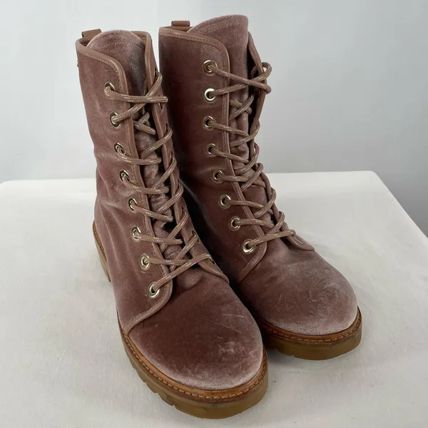 Stuart Weitzman Metermaid‎ Velvet Combat Boots in Candy Pink Size 7.5 - Image 6