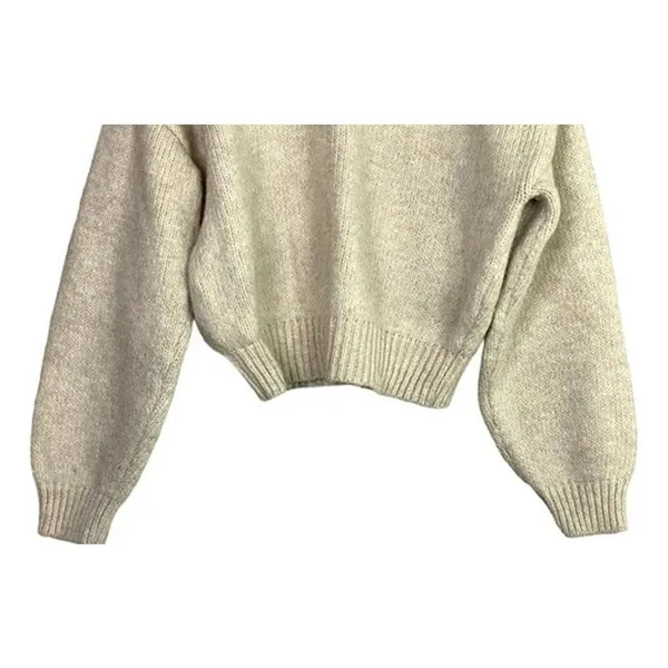 ZARA Cropped Ribbed Hems Long Sleeve Crew Neck Chunky Knit Sweater Small Cream - Image 4