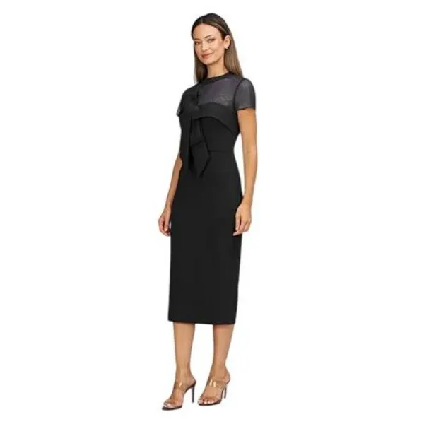 JS Collections Womens Roselle Bow Cocktail Mesh Sheath Dress 86113299 Black 10 - Image 11