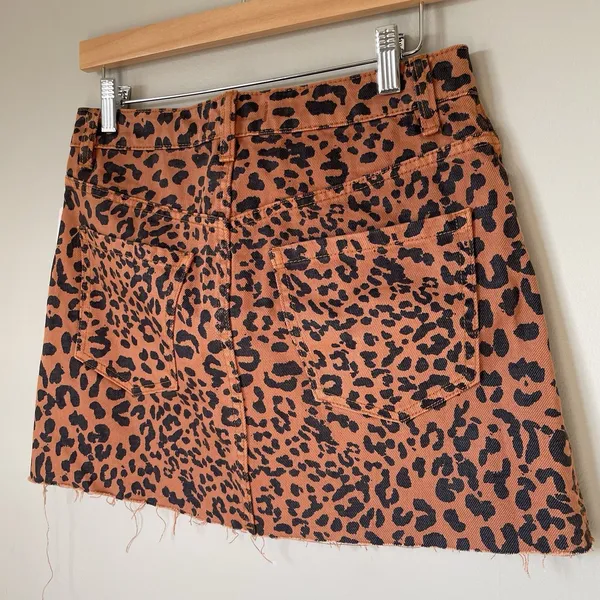 Free People We The Free Denim Mini Skirt Leopard Print Brown Black Women's 28 - Image 4