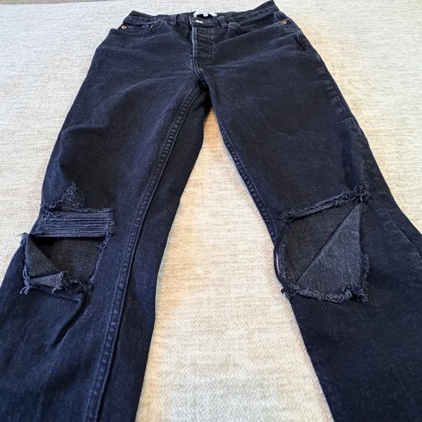 RE/DONE High Rise Ankle Crop Distressed Jeans‎ Black Wash Denim Size 29 - Image 2