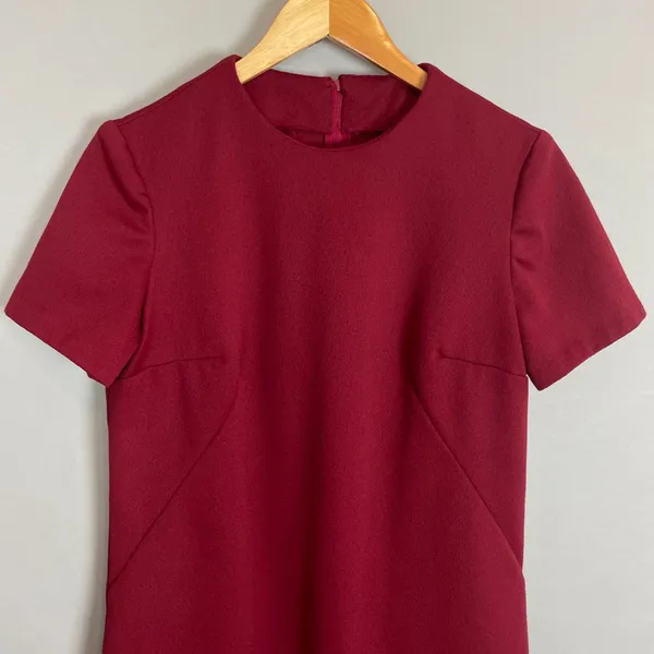 Vintage Handmade Dress‎ Sheath Red Burgundy Short Sleeves Crepe Women Classic - Image 3