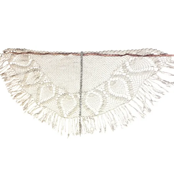 Vintage Pineapple Crochet Shawl Fringe Wrap Ivory Boho Festival One Size - Image 8