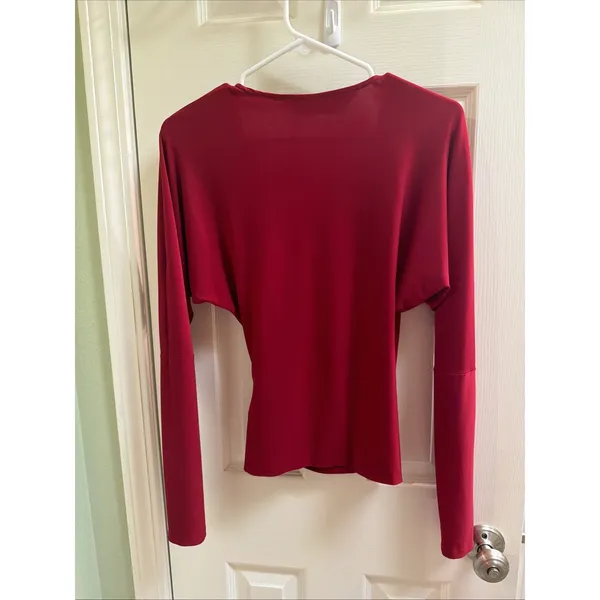 Norma Kamali Red Surplice Blouse Sz Sm Red Top Shirt Ruched Workwear - Image 5