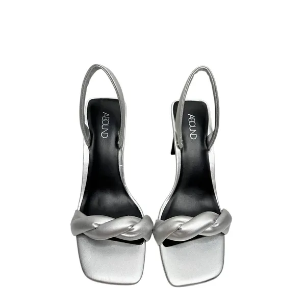 Abound Abryleigh Silver Metallic Braided Square Toe Block Heel Sandals 5.5M - Image 4
