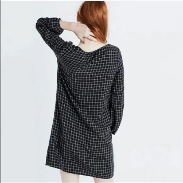Madewell Signal Tunic Shift Dress Hayden Black White Windowpane Plaid Cotton M - Image 4